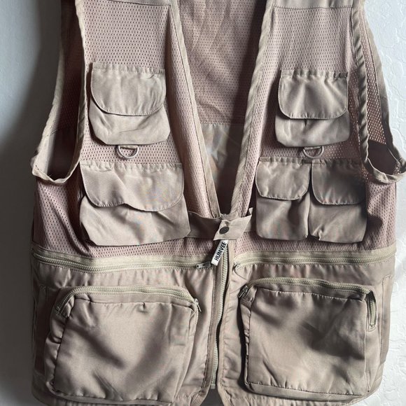 Humvee Vintage Safari Utility Vest, Lg Fishing Hunting Khaki Zipped Pockets EUC - Picture 4 of 6